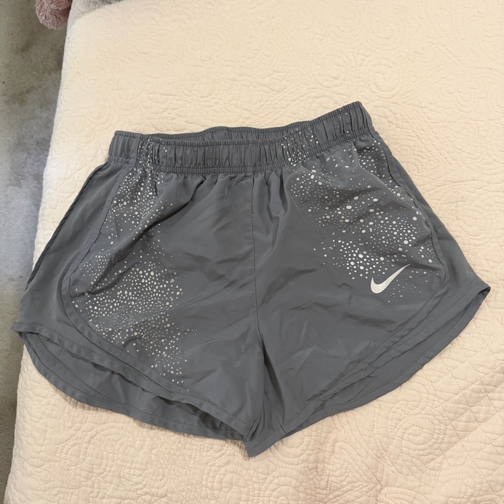 Nike Women's Gray Athletic Running Shorts with Reflective Dot Print